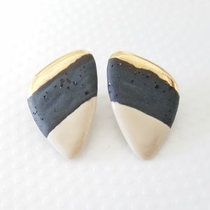 Blue, White & Gold Clip-On Earrings